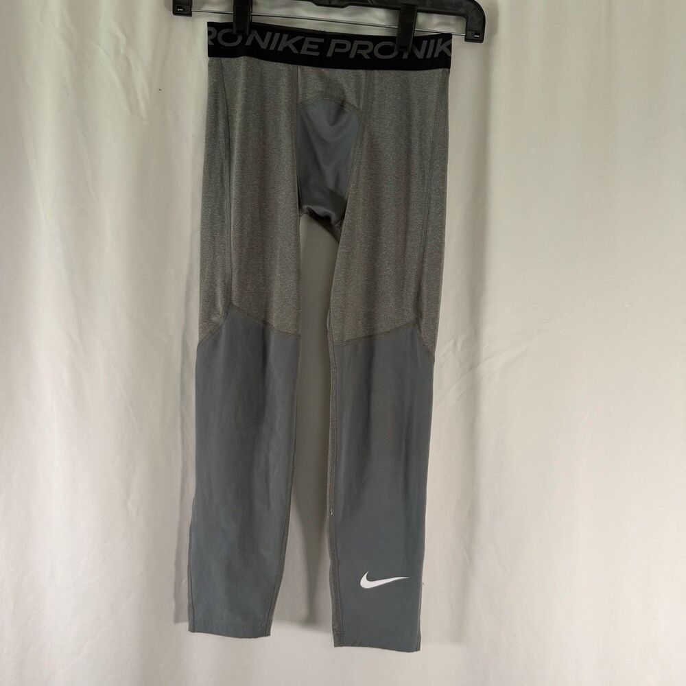 Nike Pro Leggings Boy's Medium Heathered Grey Pull On Dri Fit Elastic Waist